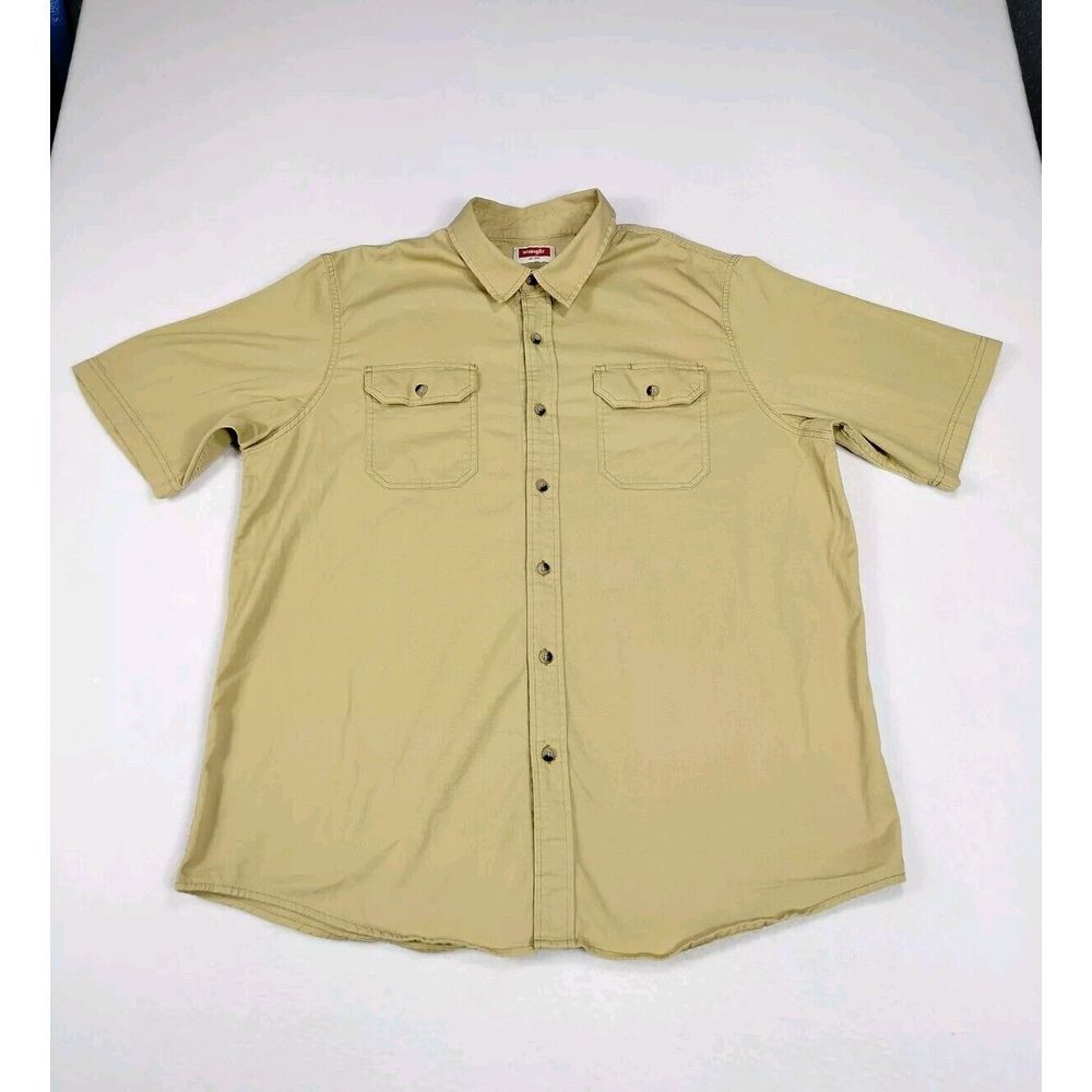 Wrangler Shirt Men's XL Tan Short Sleeve Cowboycore Westerncore PBR Ranch‎ Wear